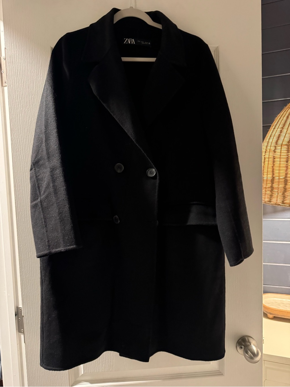Zara Black Double-Breasted Pea Coat